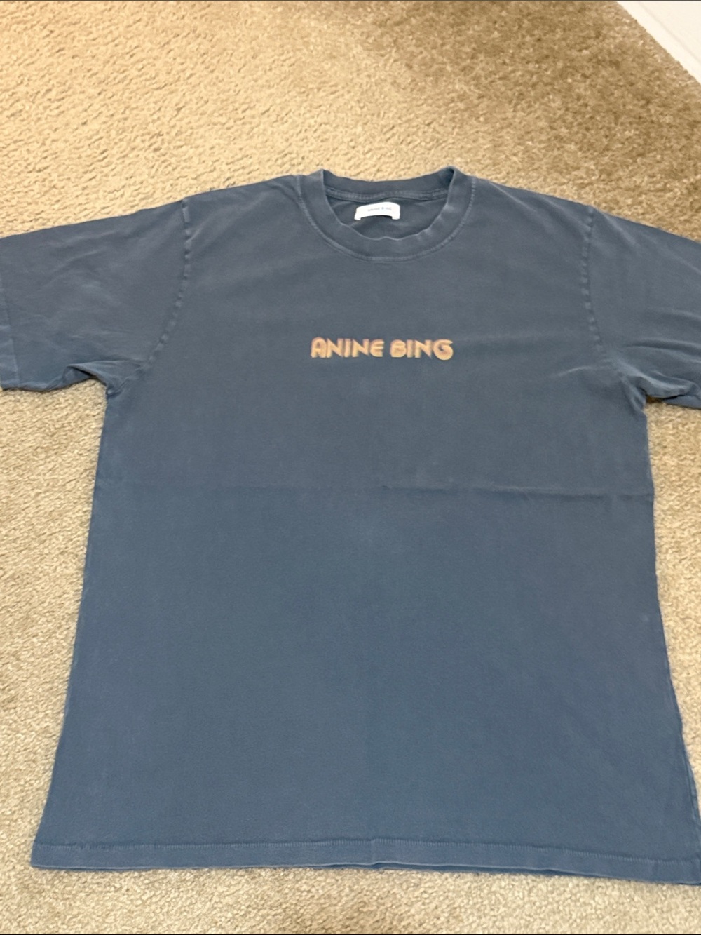 ANINE BING washed Black Crewneck T-Shirt with Tan Logo